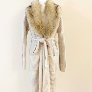 Belted Cardigan Faux Trim